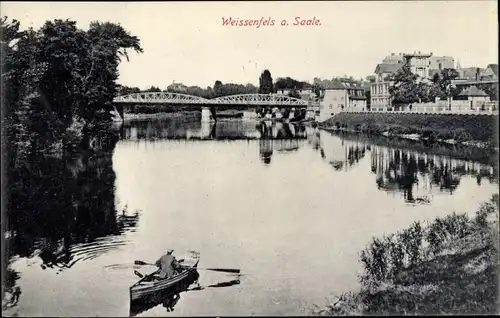 Ak Weißenfels an der Saale, Saalepartie, Brücke, Boot