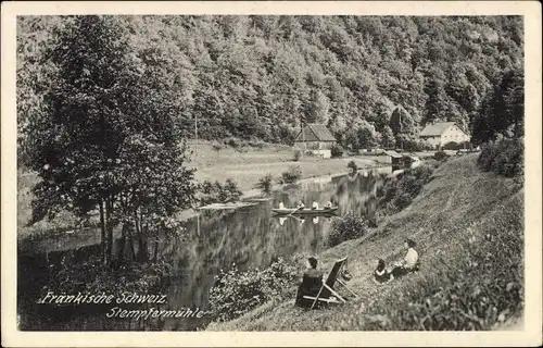 Ak Stempfermühle Gößweinstein in Oberfranken, Partie am Fluss, Teilansicht