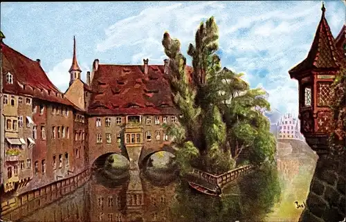 Künstler Ak Nürnberg in Mittelfranken, Partie an der Museumsbrücke