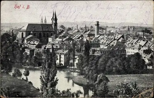 Ak Hof an der Saale Oberfranken Bayern, Panorama, Kirche