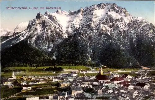 Ak Mittenwald in Oberbayern, Panorama mit Karwendel