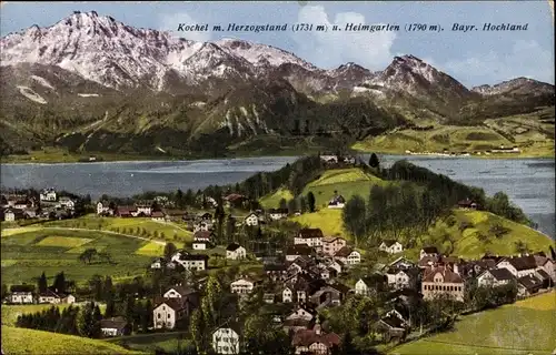 Ak Kochel am See in Oberbayern, Herzogstand, Heimgarten, Panorama