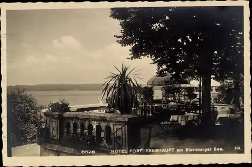 Ak Seeshaupt am Starnberger See Oberbayern, Hotel Post, Blick auf den See, Terrasse