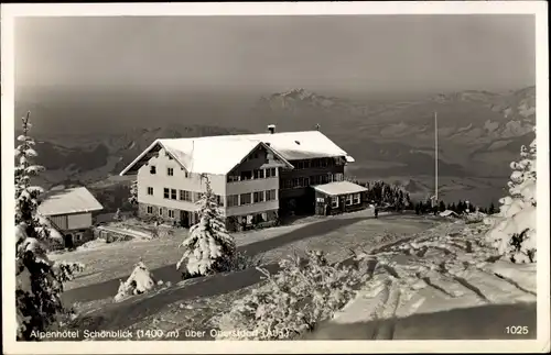 Ak Oberstdorf im Oberallgäu, Schrattenwang, Alpenhotel Schönblick, Winterlandschaft, Schnee