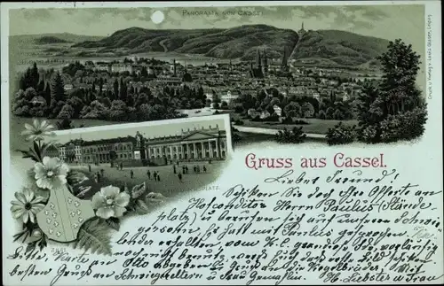 Mondschein Litho Kassel in Hessen, Panorama, Friedrichsplatz, Blumen