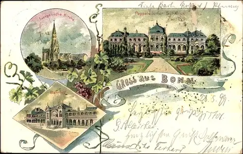 Litho Poppelsdorf Bonn am Rhein, Schloss, Bahnhof, Ev. Kirche