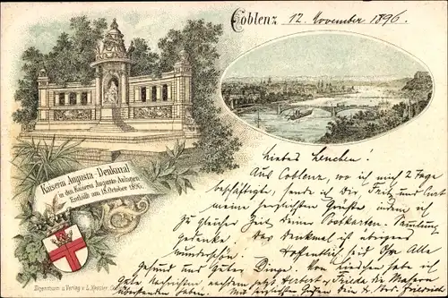 Litho Koblenz am Rhein, Brücke, Kaiserin Augusta-Denkmal