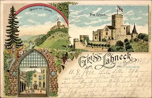 Litho Oberlahnstein Lahnstein am Rhein, Burg Lahneck, Lahnthal, Burghof