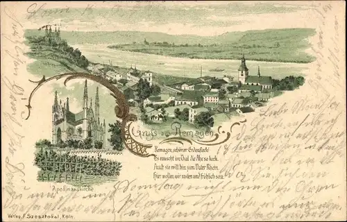 Litho Remagen am Rhein, Apollinariskirche, Teilansicht