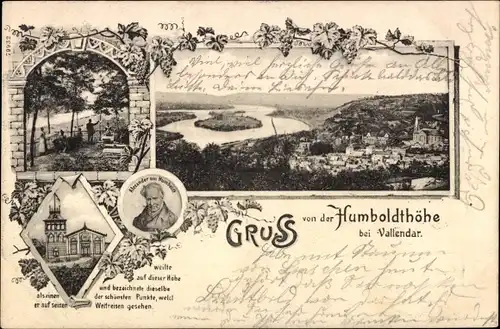 Ak Vallendar am Rhein, Blick von der Humboldthöhe auf den Ort, Alexander von Humboldt
