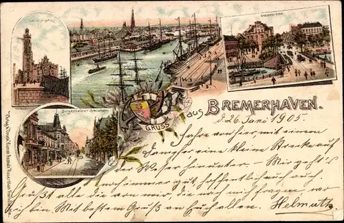 Litho Bremerhaven, Leuchtturm, Bürgermeister Smidt Straße, Hafen, Geestebrücke