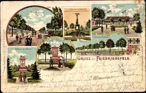 Litho Friedrichsfeld Voerde am Niederrhein, Kriegerdenkmal, Offizierkasino, Franzosenfriedhof