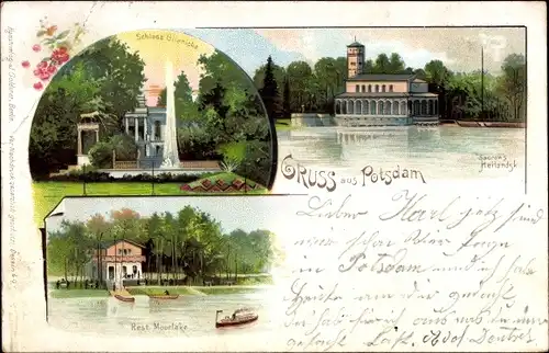 Litho Potsdam in Brandenburg, Schloss Glienecke, Restaurant Moorlake, Heilandskirche Sakrow