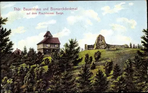 Ak Riechheim Elleben in Thüringen, Riechheimer Berg, Bauernhaus und Bismarkdenkmal