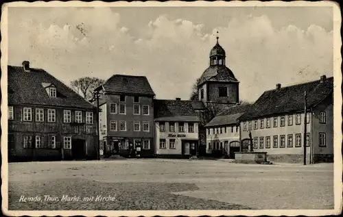 Ak Remda Rudolstadt in Thüringen, Markt mit Kirche