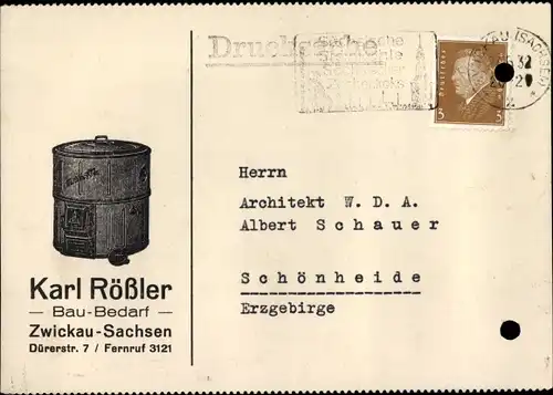 Ak Zwickau in Sachsen, Karl Rößler, Baubedarf, Dürerstraße 7