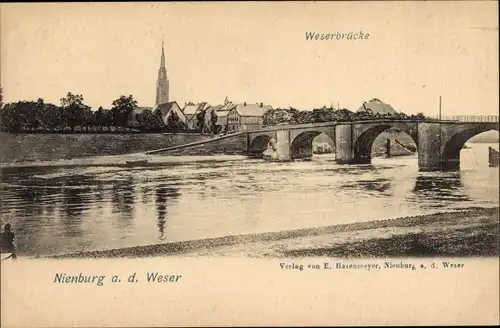 Ak Nienburg an der Weser, Weserbrücke