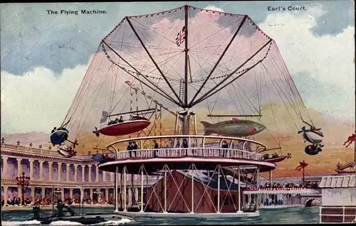 Ak Kensington London England, Earl's Court, The Flying Machine, Karussell