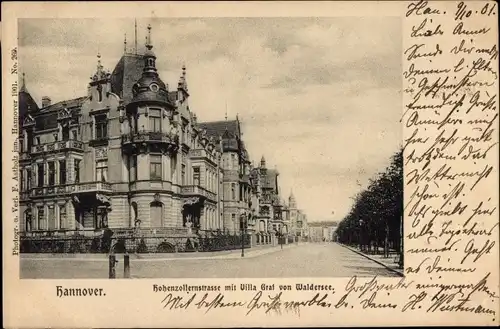 Ak Hannover in Niedersachsen, Hohenzollernstraße mit Villa Graf von Waldersee