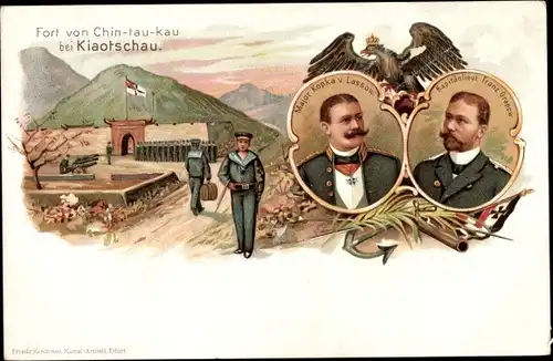 Litho Fort von Chin-tau-kau bei Kiaotschau, Major Kopka von Lassow, Kapitänlieut. Grapow