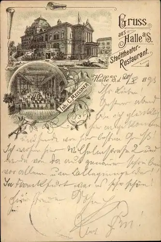 Litho Halle an der Saale, Stadttheater-Restaurant, Innenansicht