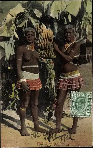 Ak Types of Zulu girls, Bananen, Afrikanerinnen