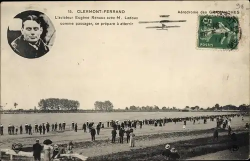 Ak Französisches Flugzeug, Clermont-Ferrand, L'Aviateur Eugene Renaux avec M. Ladoux