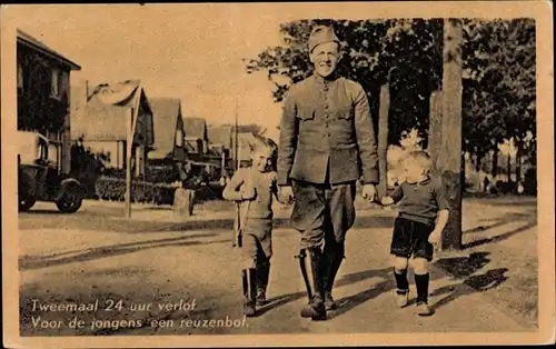 Ak Niederländischer Soldat in Uniform, Kinder, Tweemaal 24 uur verlof...
