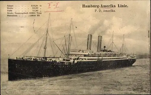 Ak Dampfer Amerika, HAPAG, Dampfschiff