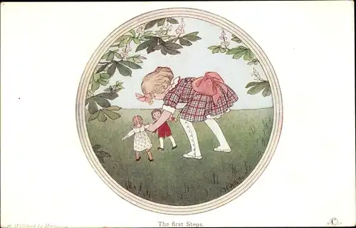 Künstler Ak Willebeek Le Mair, H., The first Steps, Mädchen mit Puppen