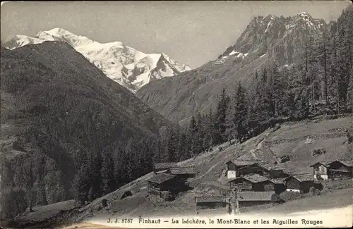 Ak Finhaut Kanton Wallis, La Lechere, le Mont-Blanc et les Aiguilles Rouges, Panorama