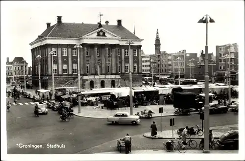 Ak Groningen Niederlande, Stadhuis, Platz, Kreuzung, Verkehr