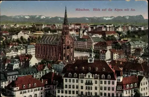 Ak München Bayern, Panoramablick auf die Alpen mit Au