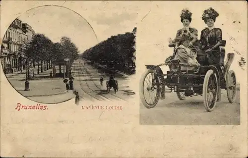 Ak Bruxelles Brüssel, L'Avenue Louise, Frauen im Auto