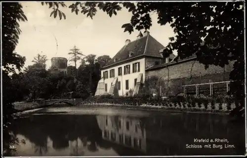 Ak Krefeld am Niederrhein, Blick zum Schloss mit Burg Linn