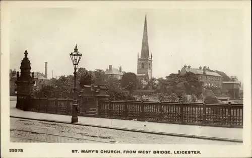 Ak Leicester East Midlands England, St. Mary's Church, from West Bridge