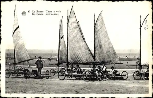 Ak La Panne Westflandern, Zeilwagens, Strandsegeln