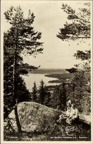 Ak Dalarne Dalarna Schweden, Panorama, zwei Mädchen im Vordergrund