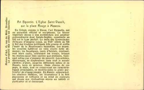 Ak Moskau Russland, Art Byzantin, L'Eglise St-Vassili, sur la place Rouge