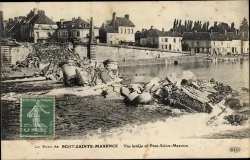 Ak Pont Sainte Maxence Oise, Zerstörte Brücke, Kriegszerstörung I. WK