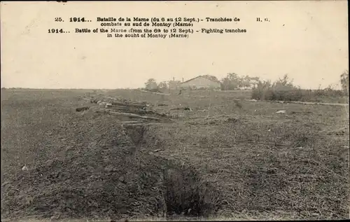 Ak Montoy Marne, La Grande Guerre, Bataille de la Marne, Tranchées de combats ai sud de Montoy