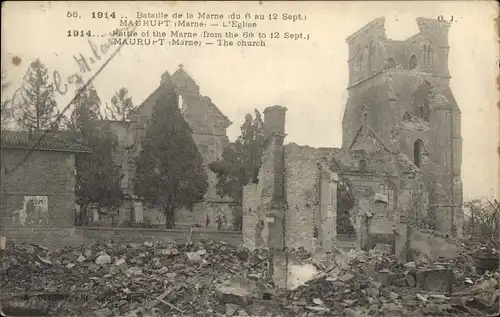 Ak Maurupt Marne, La Grande Guerre, Bataille de la Marne, L'Eglise