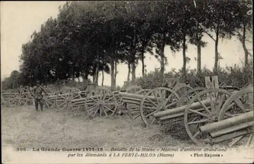 Ak La Ferté Milon Aisne, Bataille de la Marne, artillerie abandonné par les allemands, Guerre 1914