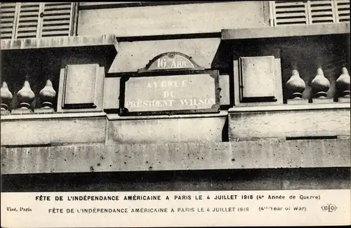 Ak Paris XVI, Fête de l'Indépendance Américaine 1918, Avenue du President Wilson