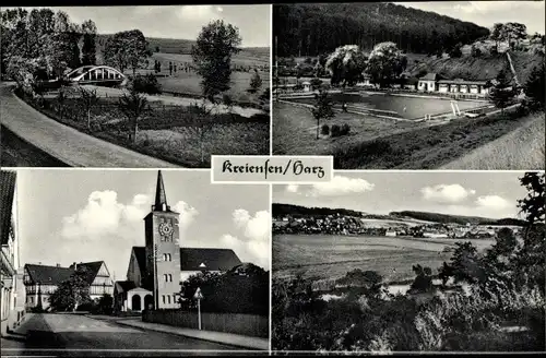 Ak Kreiensen Einbeck, Schwimmbad mit Naturfreundehaus, Kirche, Gesamtansicht