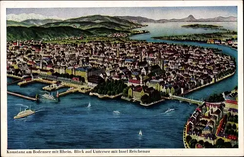 Ak Konstanz am Bodensee, Panorama, Rhein, Insel Reichenau