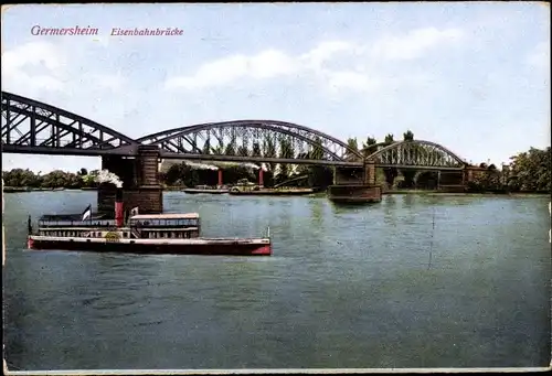 Ak Germersheim am Rhein, Eisenbahnbrücke, Dampfer