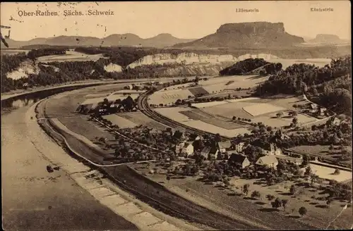 Ak Oberrathen Rathen an der Elbe Sächsische Schweiz, Panorama, Lilienstein, Königstein