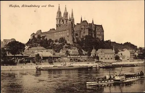 Ak Meißen an der Elbe, Albrechtburg und Dom , Dampfer