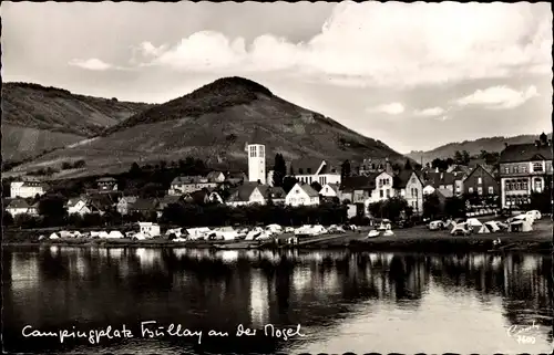 Ak Bullay an der Mosel, Blick über den Fluss zur Ortschaft mit Campingplatz